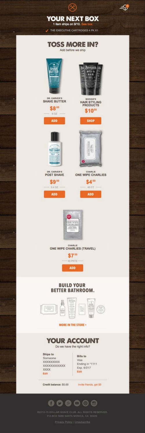 order confirmation cross selling email example