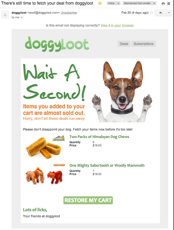 abandoned checkout doggyloot