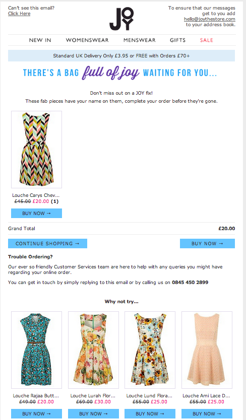 an abandoned Cart Email by Joy