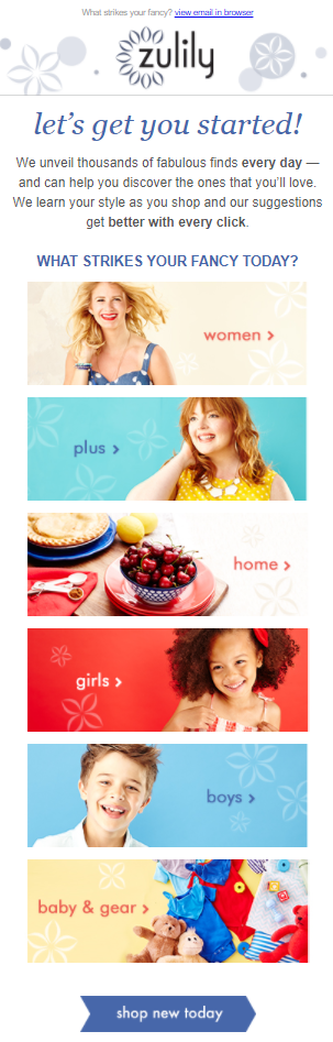 form profilazione Zulily