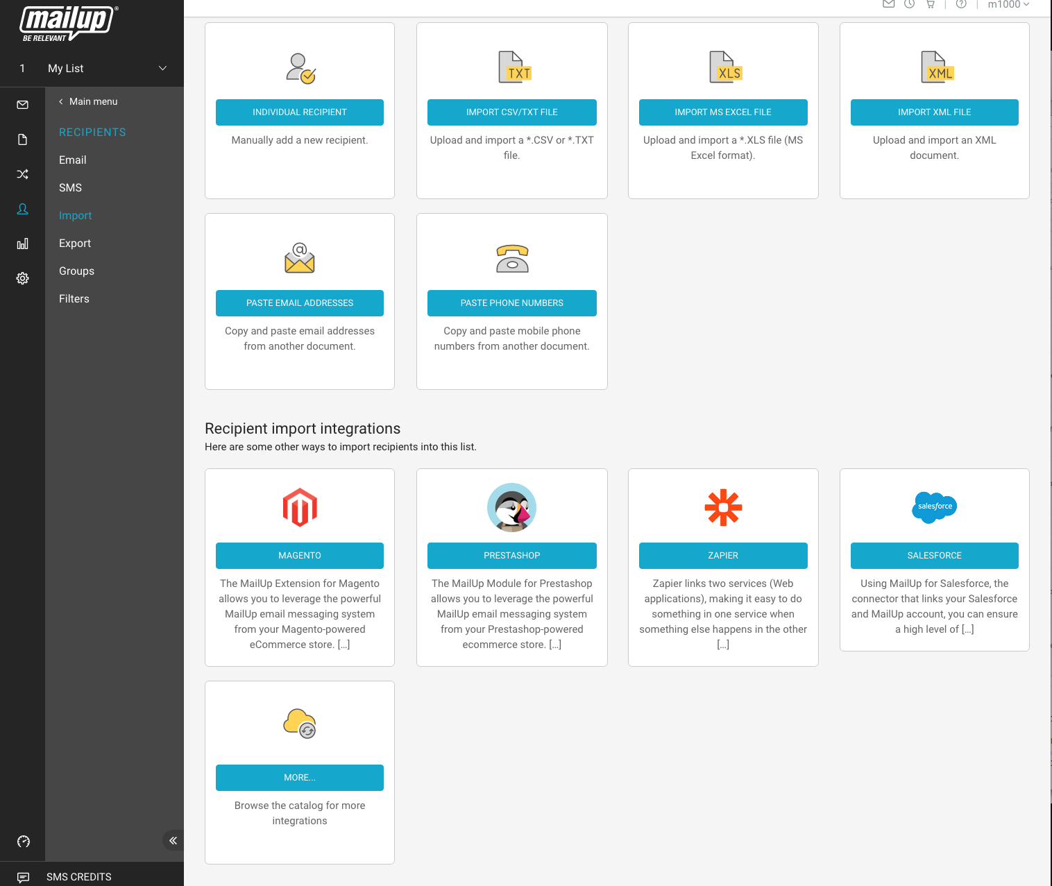 import integrations mailup