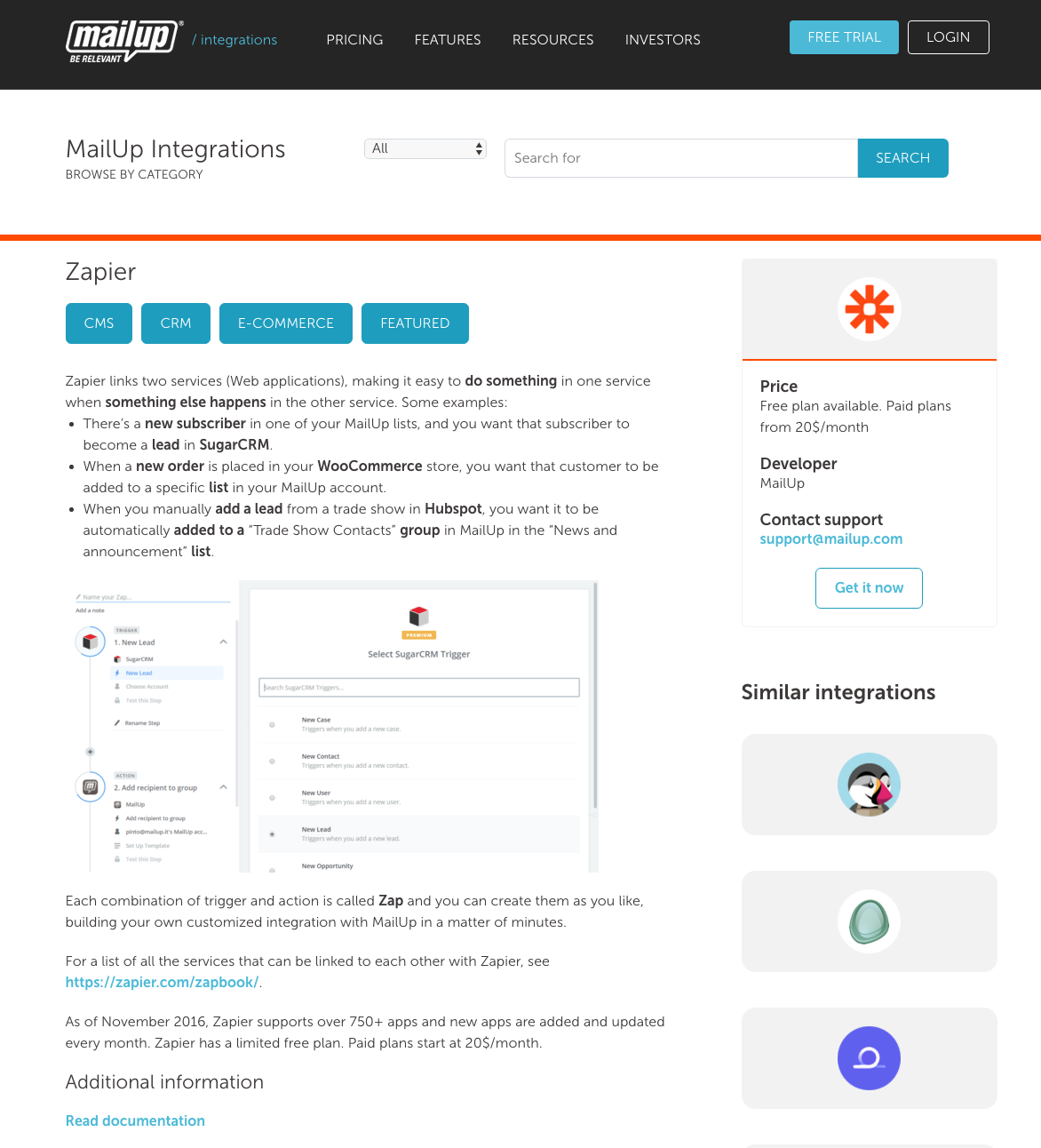 zapier integration mailup